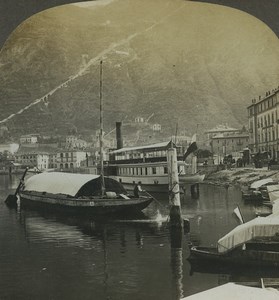 Italy Lake Como Steamboat landing Old Photo Stereoview Kelley 1900