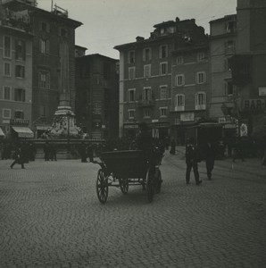 Italy Rome Pantheon Piazza Horse Car Old Possemiers Stereoview Photo 1910