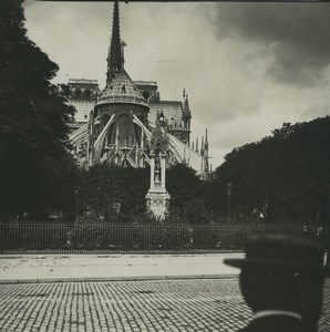 France Paris Notre Dame Cathedral Fountain Old Possemiers Stereoview Photo 1920