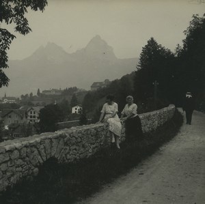 Switzerland Brunnen on Olymp road Old Possemiers Stereoview Photo 1920
