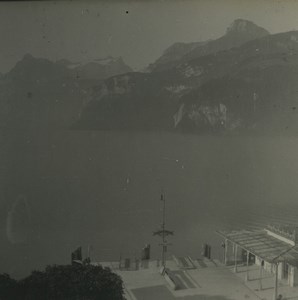 Switzerland Brunnen Lake panorama Old Possemiers Stereoview Photo 1920