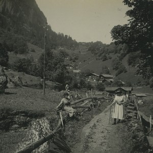 Switzerland Meiringen houses of Platten Hamlet Possemiers Stereoview Photo 1920