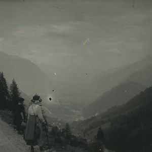 Switzerland Valais Col de la Forclaz Pass Old Possemiers Stereoview Photo 1920