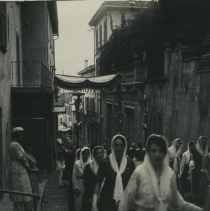 Italy Bellagio via Serbelloni Procession Old Possemiers Stereoview Photo 1920 #1