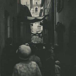 Italy Bellagio Main Street Procession Old Possemiers Stereoview Photo 1920
