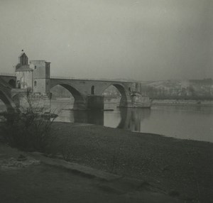 France Avignon Pont Saint-Bénézet Bridge Old Possemiers Stereoview Photo 1920