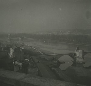 France Avignon Panorama Rhone & Bridges Old Possemiers Stereoview Photo 1920