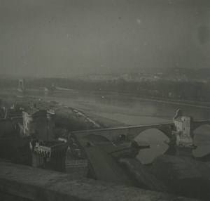 France Avignon Panorama Rhone & Bridges Old Possemiers Stereoview Photo 1920