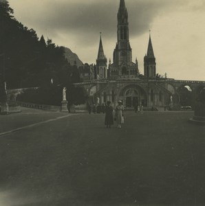 France Lourdes Church & Basilica Old Possemiers Stereoview Photo 1920