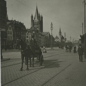 Germany Cologne Koln City Hall Horse cart Old Possemiers Stereoview Photo 1920