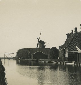 Netherlands Edam canal Windmill Old NPG Stereoview Photo 1900
