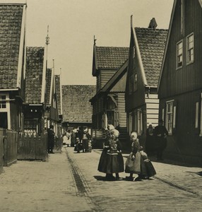 Netherlands Marken busy street Old NPG Stereoview Photo 1900
