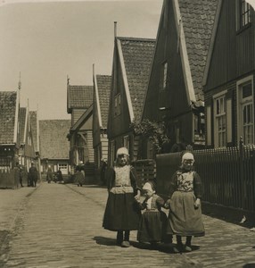 Netherlands Marken street Children Old NPG Stereoview Photo 1900