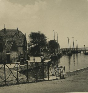 Netherlands Monikendam the harbour Old NPG Stereoview Photo 1900