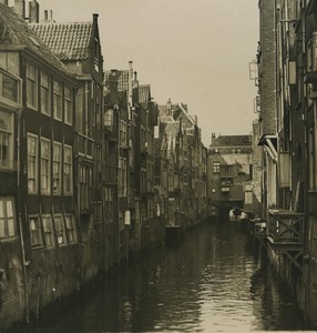 Netherlands Dordrecht old canal gracht Old NPG Stereoview Photo 1900