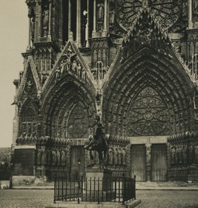 France Reims Cathedral Joan of Arc Statue Old NPG Stereoview Photo 1900