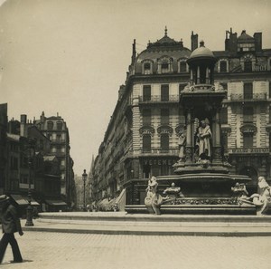France Lyon place des Jacobins Fountain Old SIP Stereoview Photo 1900's