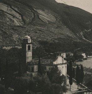 Italy Lake Garda Torbole Church Monte Baldo Old Stereoview Photo 1900