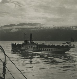 Italy Lake Garda Steamboat Baldo Old Stereoview Photo 1900