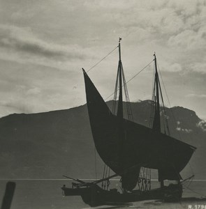 Italy Lake Garda Mount Baldo Transport Boat Old Stereoview Photo 1900
