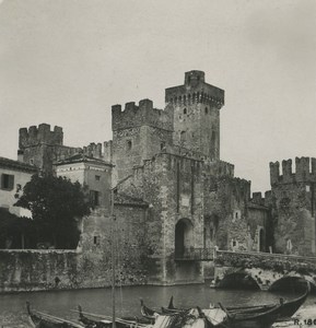 Italy Lake Garda Sirmione Scaligero Castle Old Stereoview Photo 1900