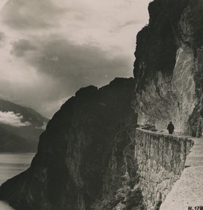 Italy Lake Garda Ponale Road towards South Old Stereoview Photo 1900