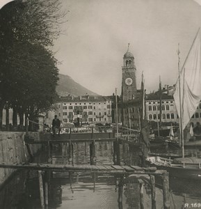 Italy Lake Garda Riva the Harbor Old Stereoview Photo 1900