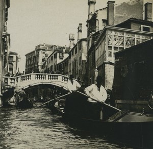 Italy Venice Canal Gondola Bridge Old Stereoview Photo 1900