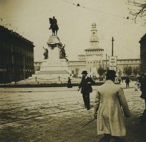 Italy Milan Statue of Garibaldi Sforza Castle Old Stereoview Photo 1900