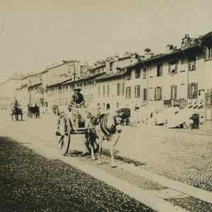 Italy Unknown Town Horse Cart transport Liquorist Old Stereoview Photo 1900