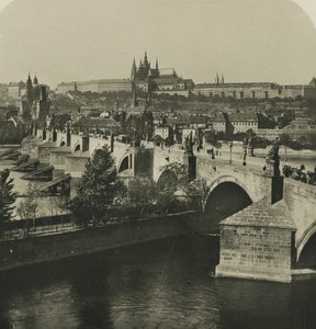 Czech Republic Prague Charles Bridge panorama Old NPG Stereoview Photo 1900