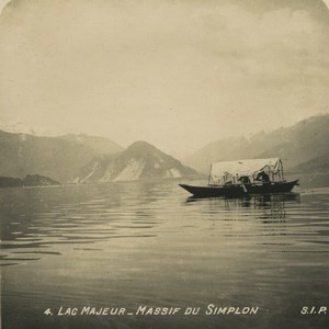 Italy Lake Maggiorre Simplon Massif Boat Old SIP Stereoview Photo 1900's