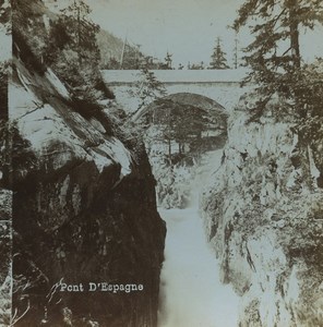 France Pyrenees Pont d'Espagne Bridge Old Stereoview Photo Viron 1880