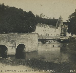 France Brantome Abbaye Abbey old Bridge Old Stereoview Photo SIP 1910