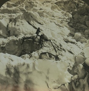 France Chamonix glacier des Bossons Old Stereoview Photo HC White 1900