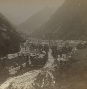 France Pyrenees Cauterets panorama Old Stereoview Photo Viron 1880