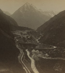 France Pyrenees Cauterets Limacons Windy roads Old Stereoview Photo Viron 1880