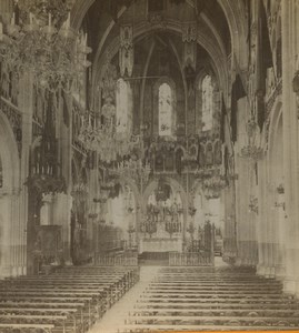 France Lourdes Basilica interior Old Stereoview Photo Viron 1880