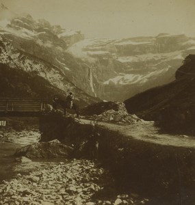 France Pyrenees Cirque de Gavarnie Mountain Waterfall Old Stereoview Photo 1880
