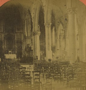 France Lille Eglise Ste Catherine Chuch Interior Old Stereoview Photo 1880