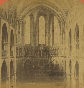 France Lille Eglise des Jésuites Church Interior Old Stereoview Photo 1880