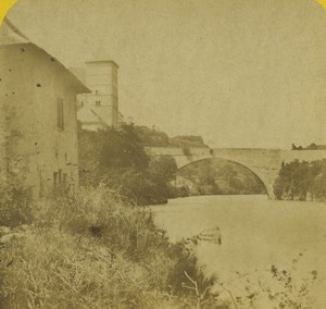 Switzerland Bridge St Maurice on Rhone river Old Stereoview Photo 1880