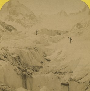 France Alps Chamonix Aiguille & Glacier du Géant Old Stereoview Photo BK 1880