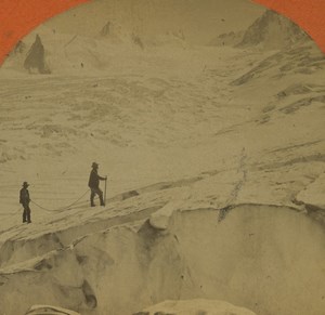 France Alps Chamonix Col du Géant Old Stereoview Photo Jullien 1880