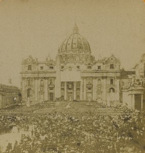Italy Rome Papal Blessing St. Peter's Basilica Old Stereoview Photo 1880