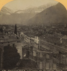 Italy Chiavenna Hotel Conradi Panorama Old Stereoview Photo Gabler 1880