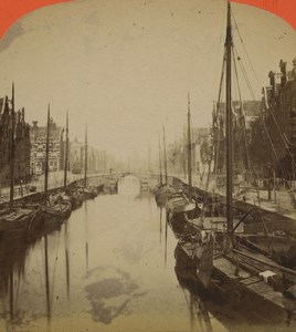 Netherlands Amsterdam Prince Canal Sailboats Old Braun Stereoview Photo 1880