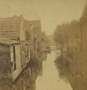 Netherlands Zaandam canal Old Queval Stereoview Photo 1880