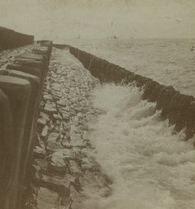 Netherlands Flessingue Breakwater Seaside Old Stereoview Photo 1880