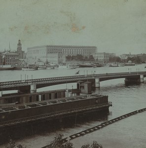 Sweden Stockolm Castle from Skeppsholmen Old Stereoview Photo 1900